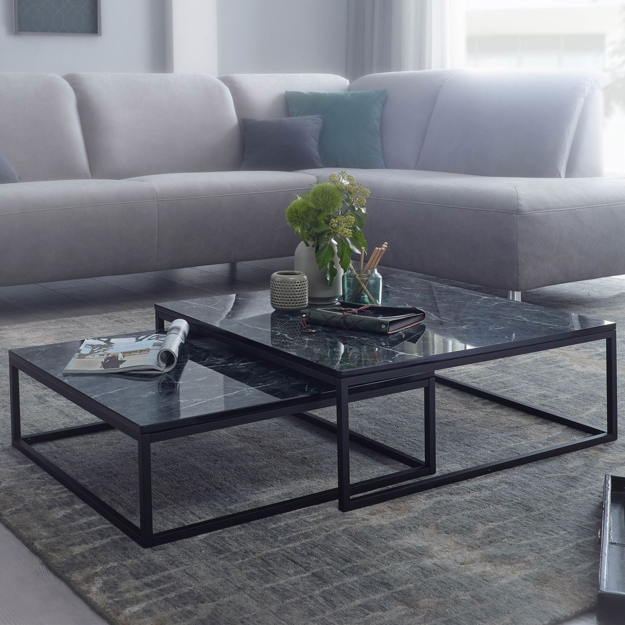 Wohnling 2er Set Couchtisch 75 x 75 x 27 cm Schwarz
