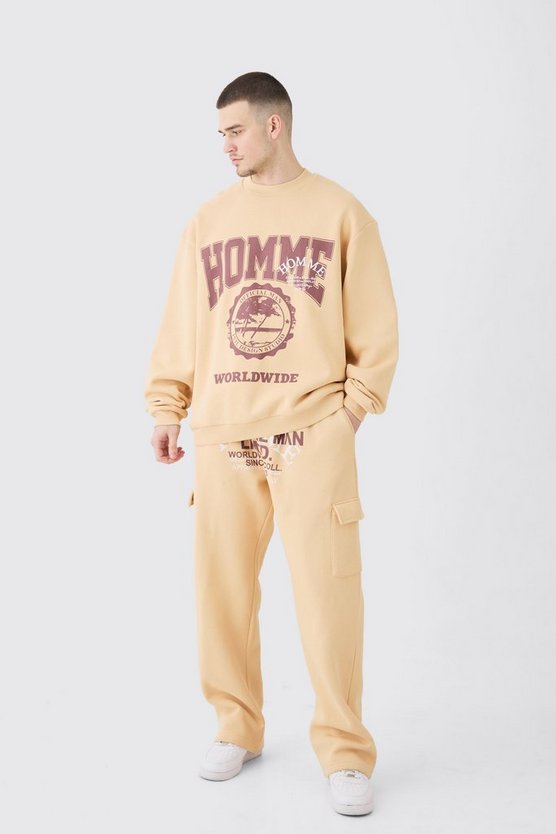 Tall Oversize Sweatshirt-Trainingsanzug mit Homme Worldwide Print