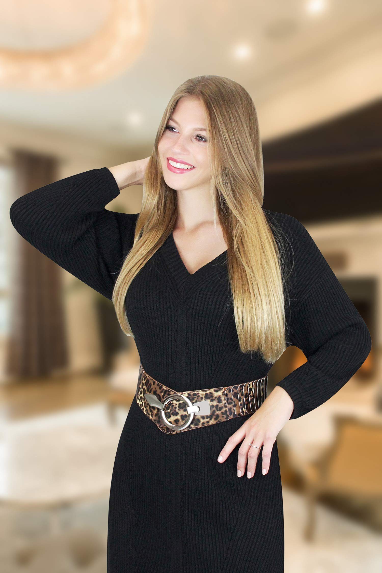 Vanessa & Melissa Taillengürtel Damen 6cm breit (bequemer Stretchgürtel) elastischer Gürtel mit goldener Ring-Schließe