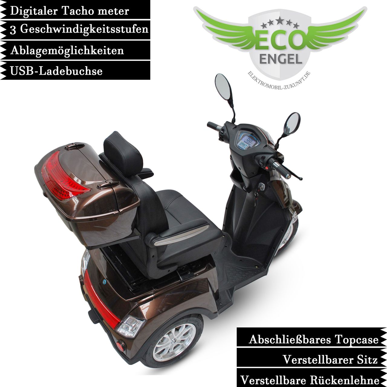ECO ENGEL Senioren Roller ECO ENGEL 504 Schoko, Blei Akku, 25 KM/H