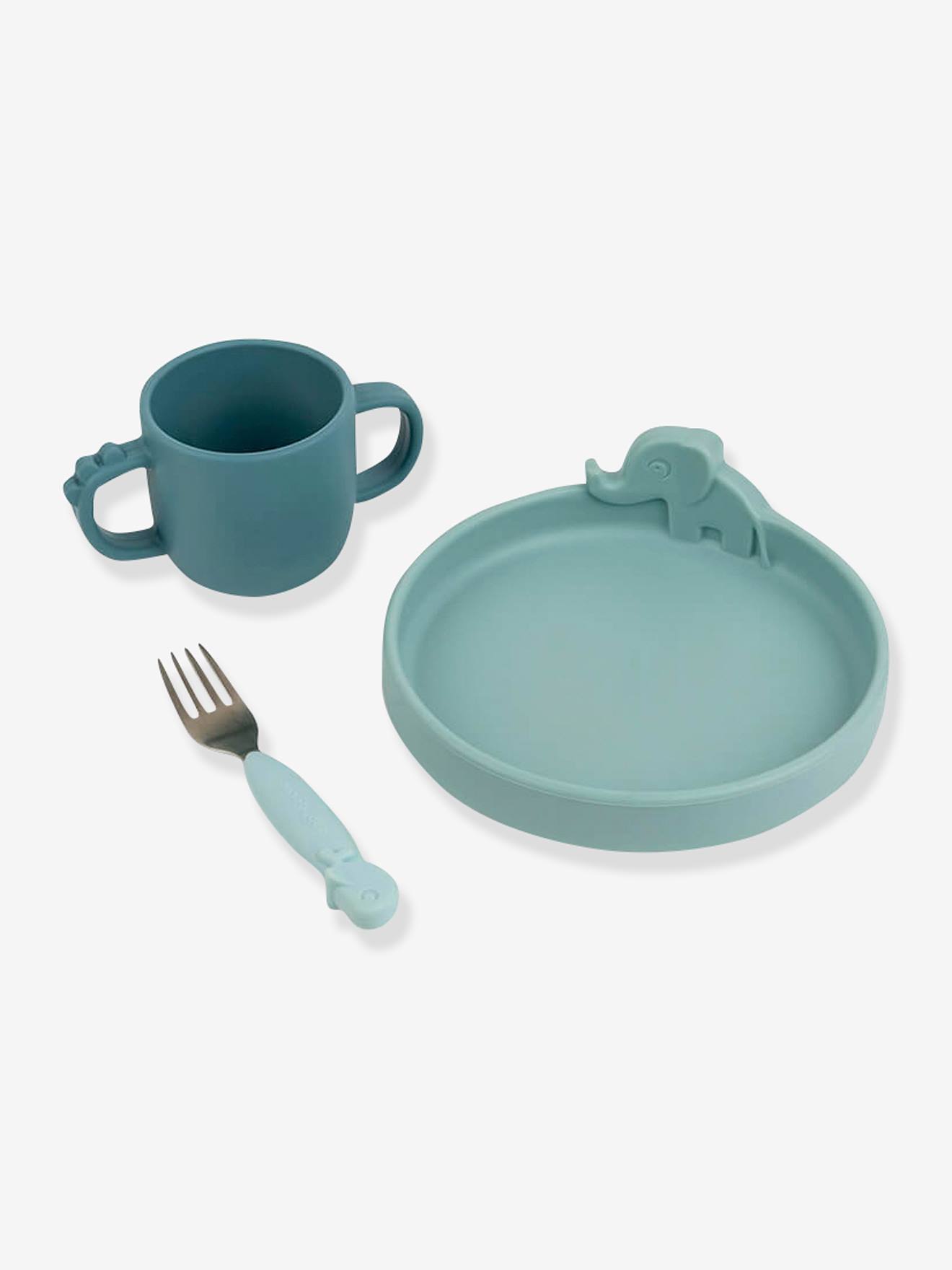 Coffret repas 3 pièces DONE BY DEER Peekaboo Deer Friends en silicone bleu