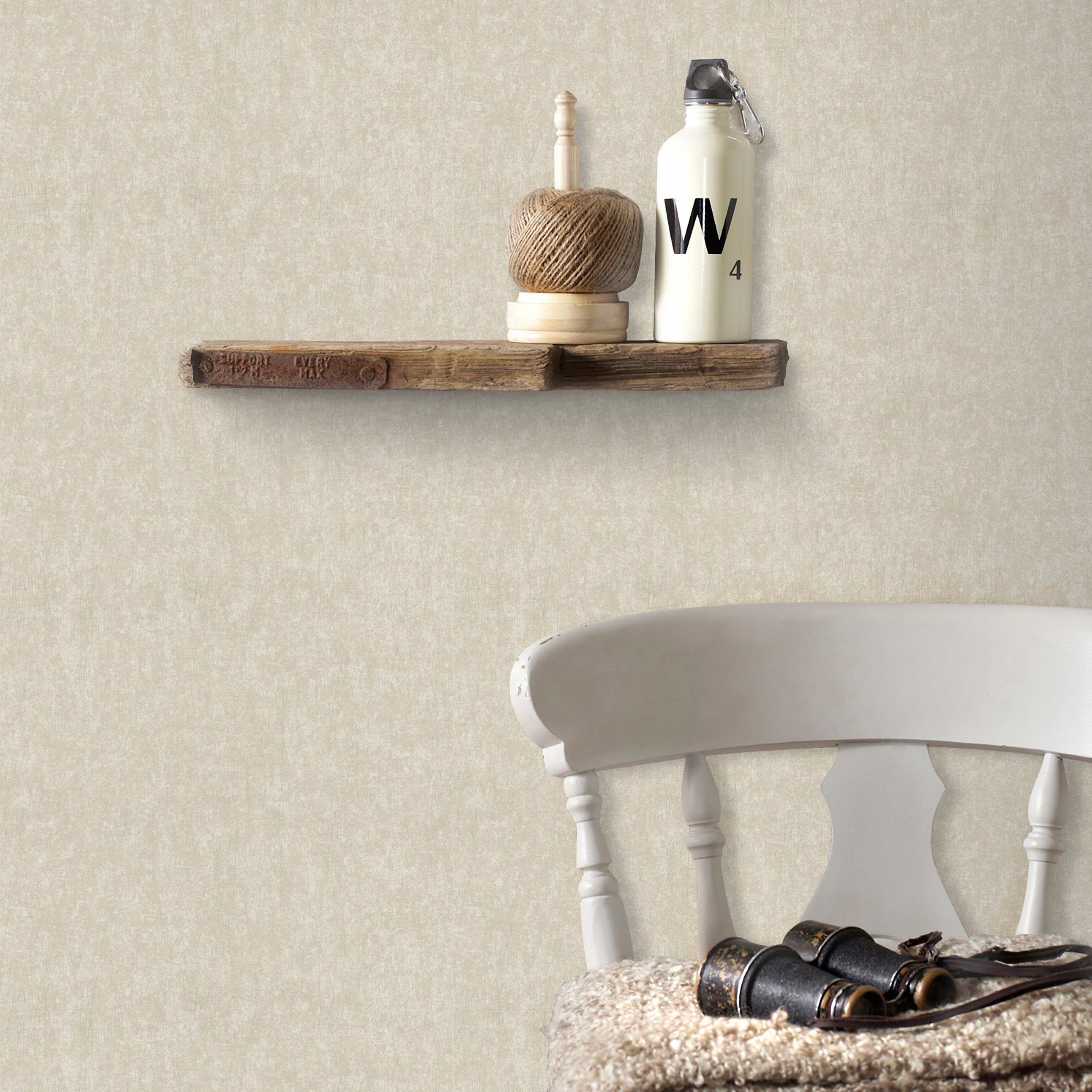 Superfresco Easy Vliestapete Beton Uni, Steinoptik, (1 St), Beige/Gold - 10m x 52cm