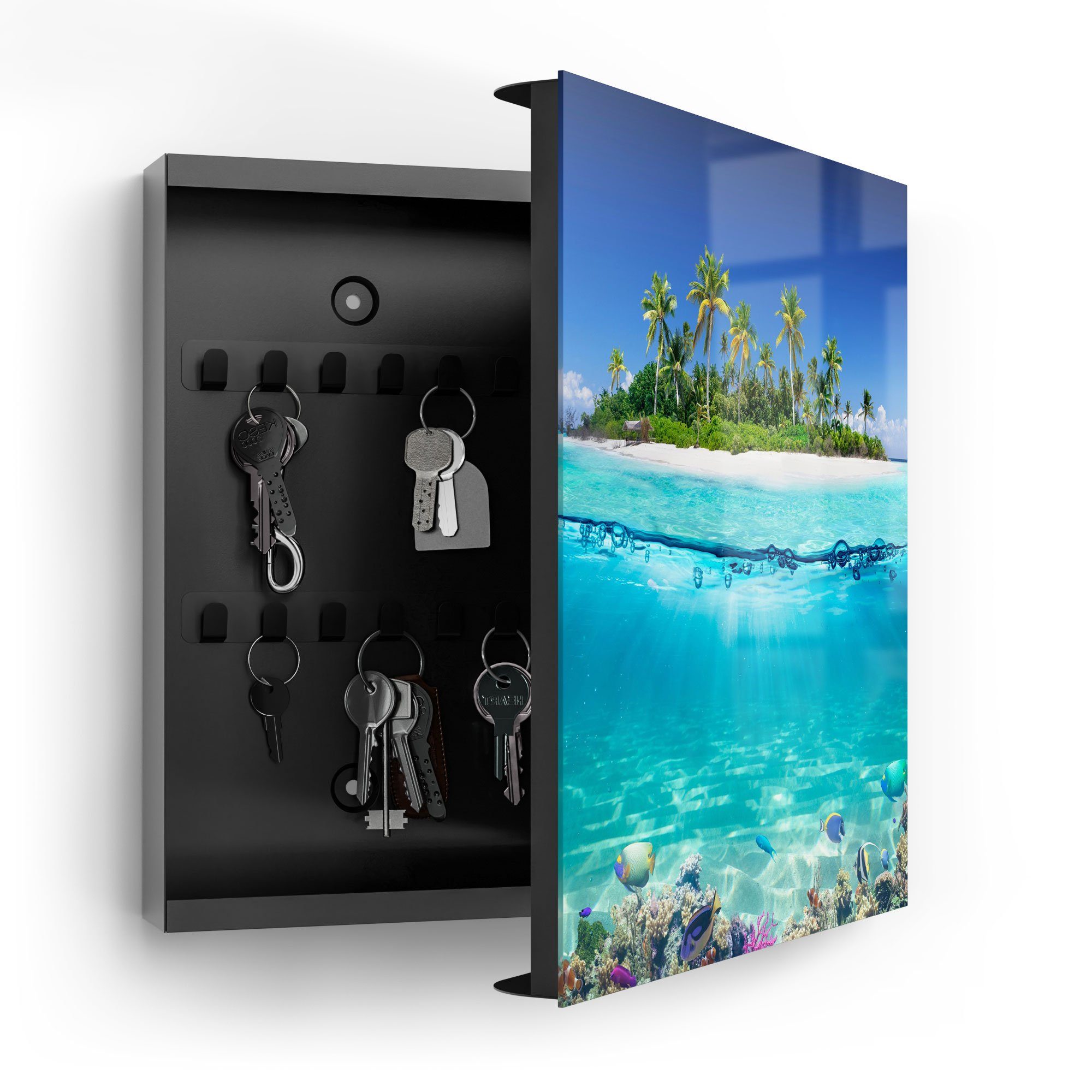 DEQORI Schlüsselkasten 'Insel im tropischen Meer', Glas Schlüsselbox modern magnetisch beschreibbar