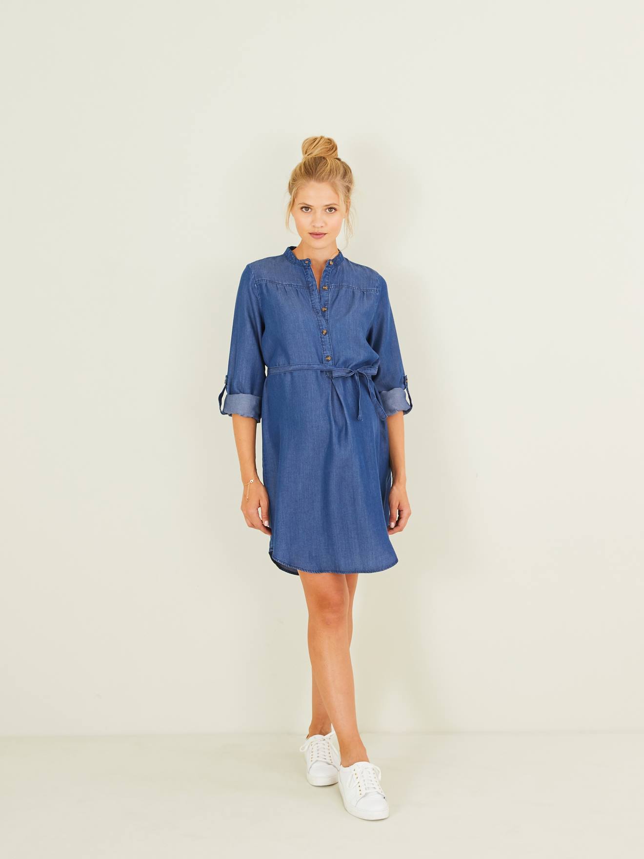 Robe de grossesse et allaitement en denim léger stone