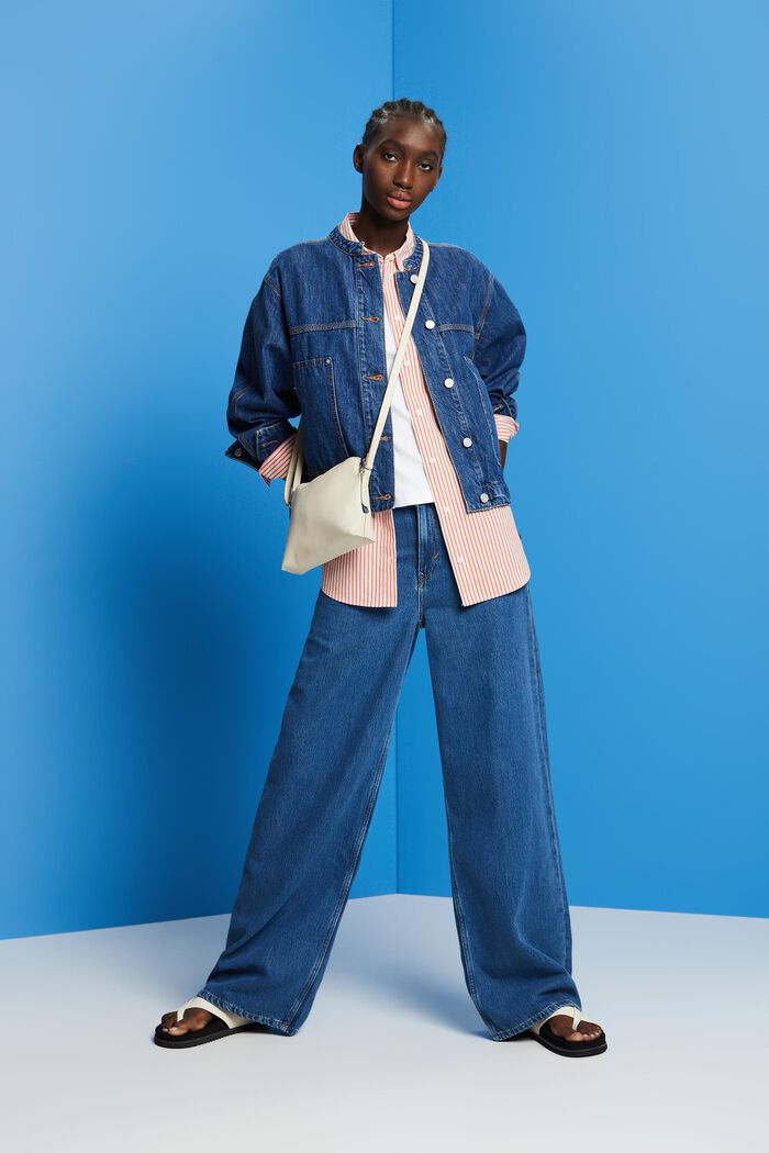 Kragenlose Jeansjacke mit Kordelzug