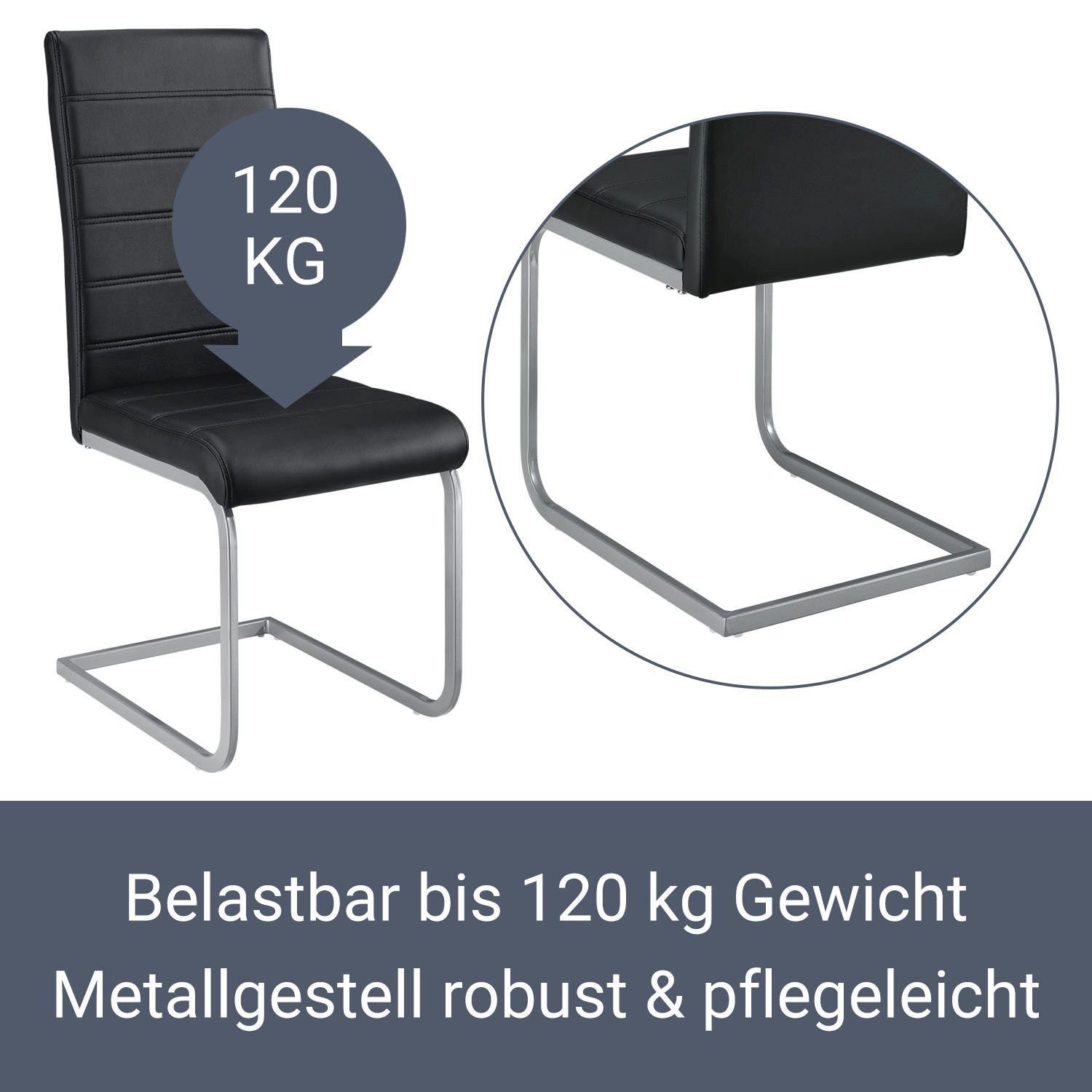 Juskys Freischwinger Vegas, hohe Rückenlehne, pflegeleicht, weiche Polsterung, inkl. Stuhlgleiter