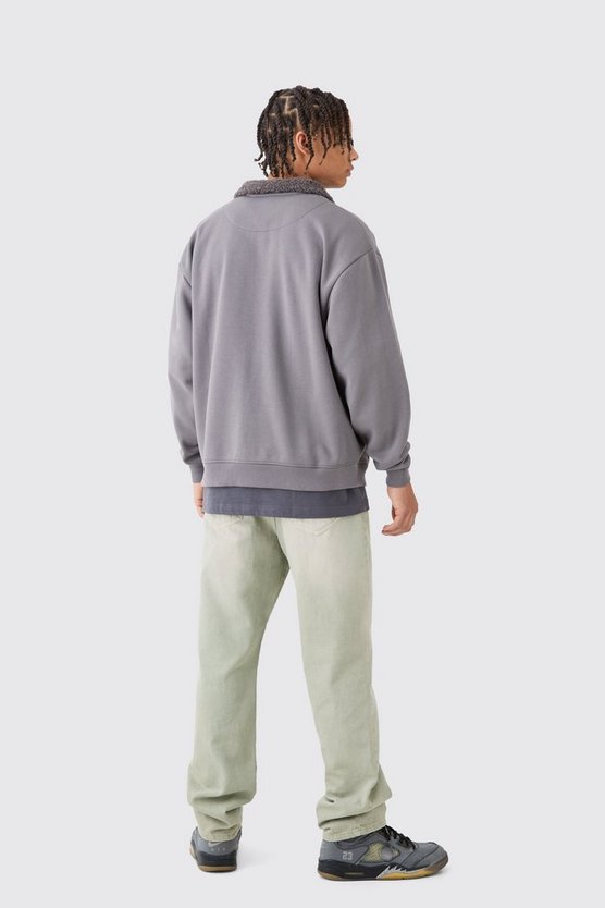 Oversize Jersey-Bomberjacke mit Borg-Kragen