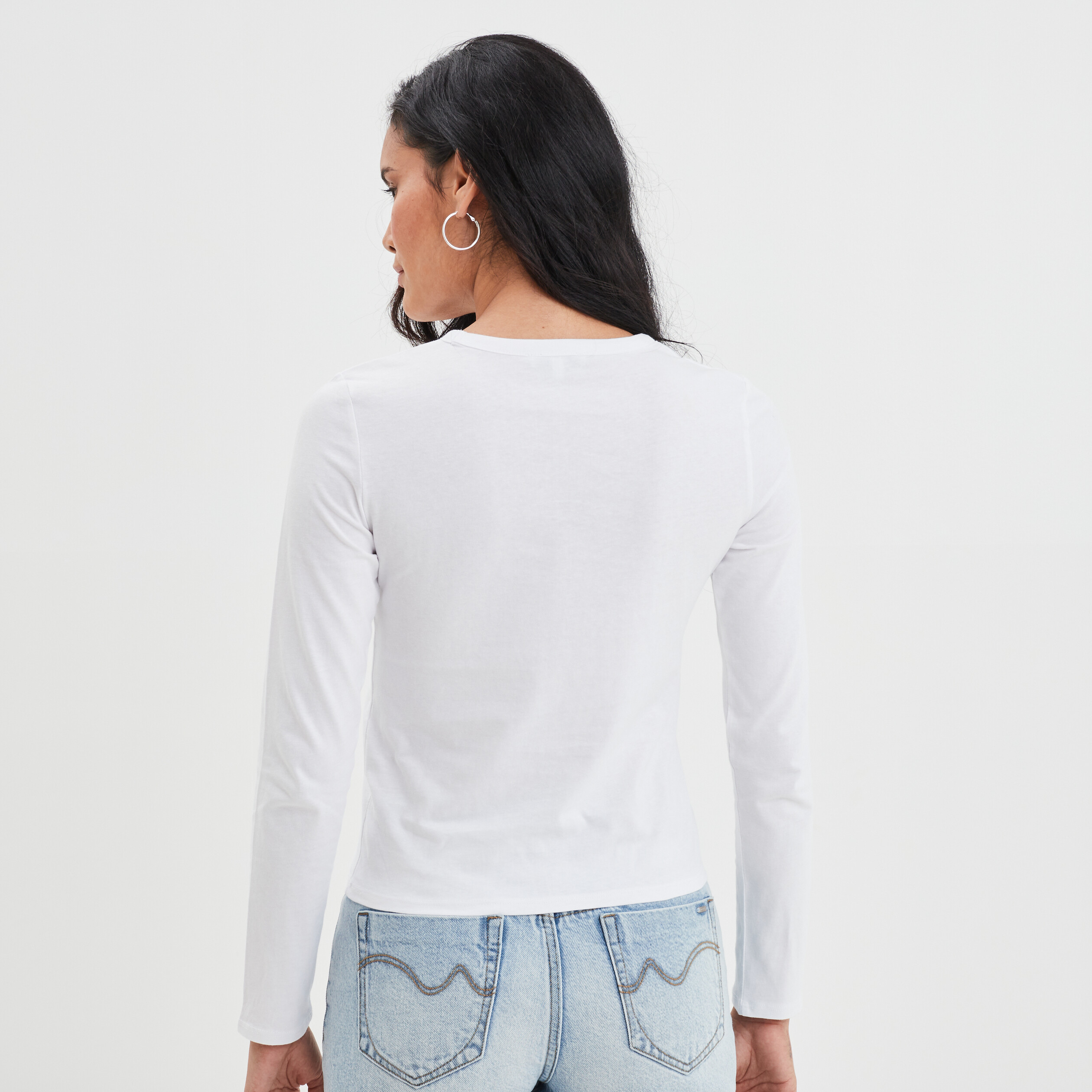 T-shirt ajusté manches longues coton blanc femme | La Halle