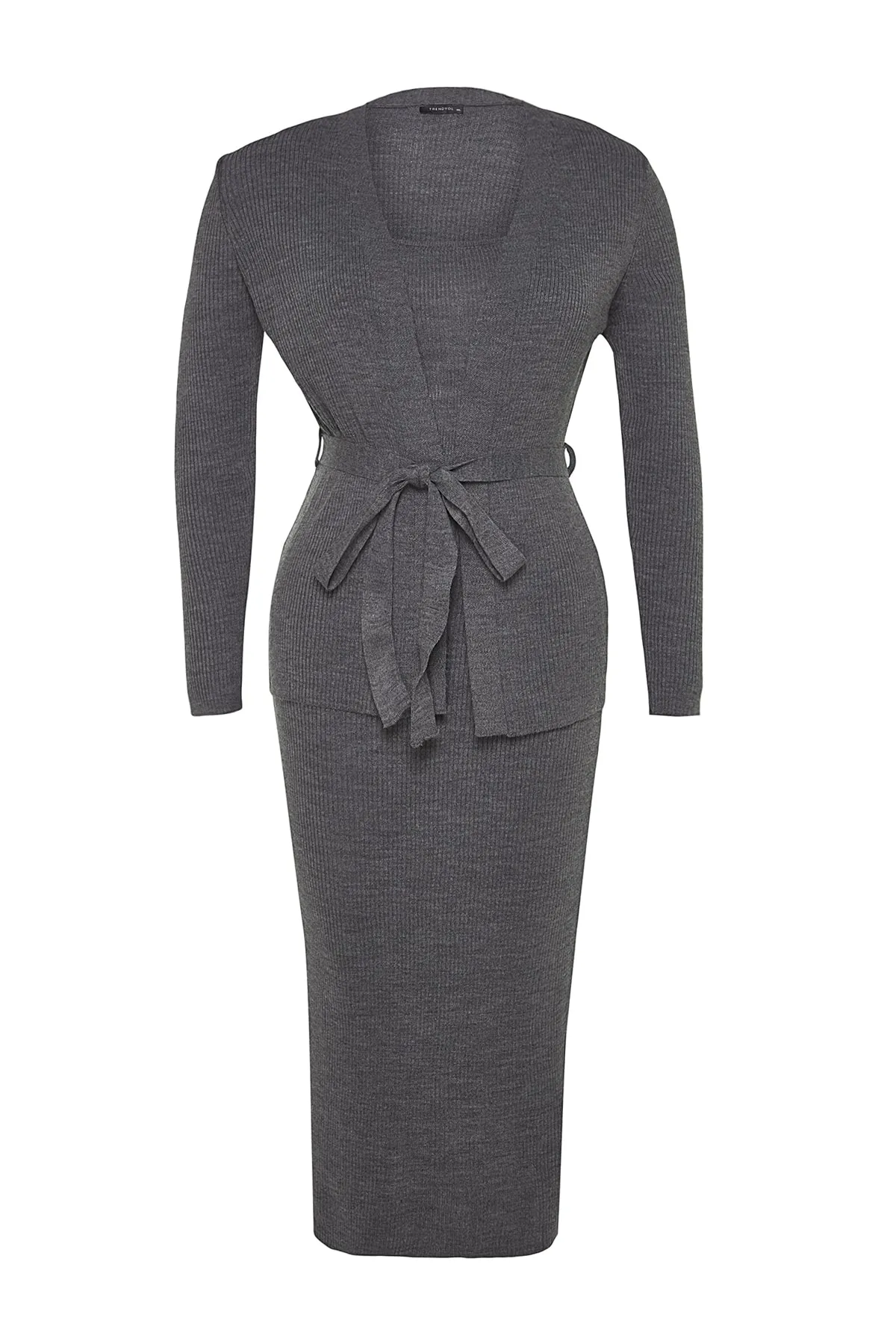 Trendyol Curve  Anthrazit 2-teiliges Strick-Cardigan-Kleid TBBAW24AH00016