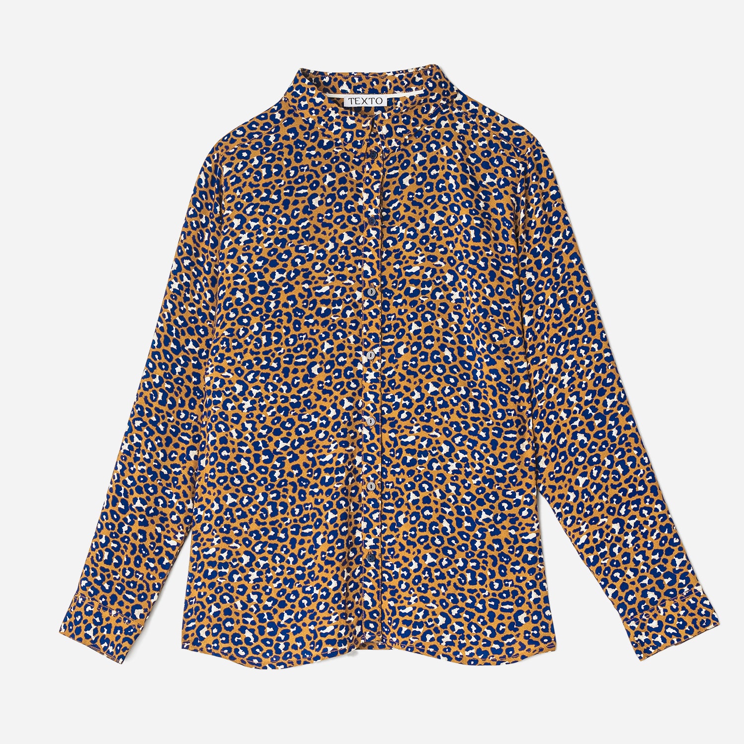 Chemise TEXTO camel à motif léopard bleu