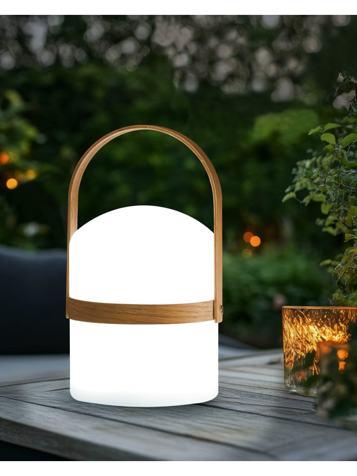 Beliani LED-Tischlampe für den Außenbereich ESTERO in Weiß/Heller Holzfarbton günstig kaufen onesize