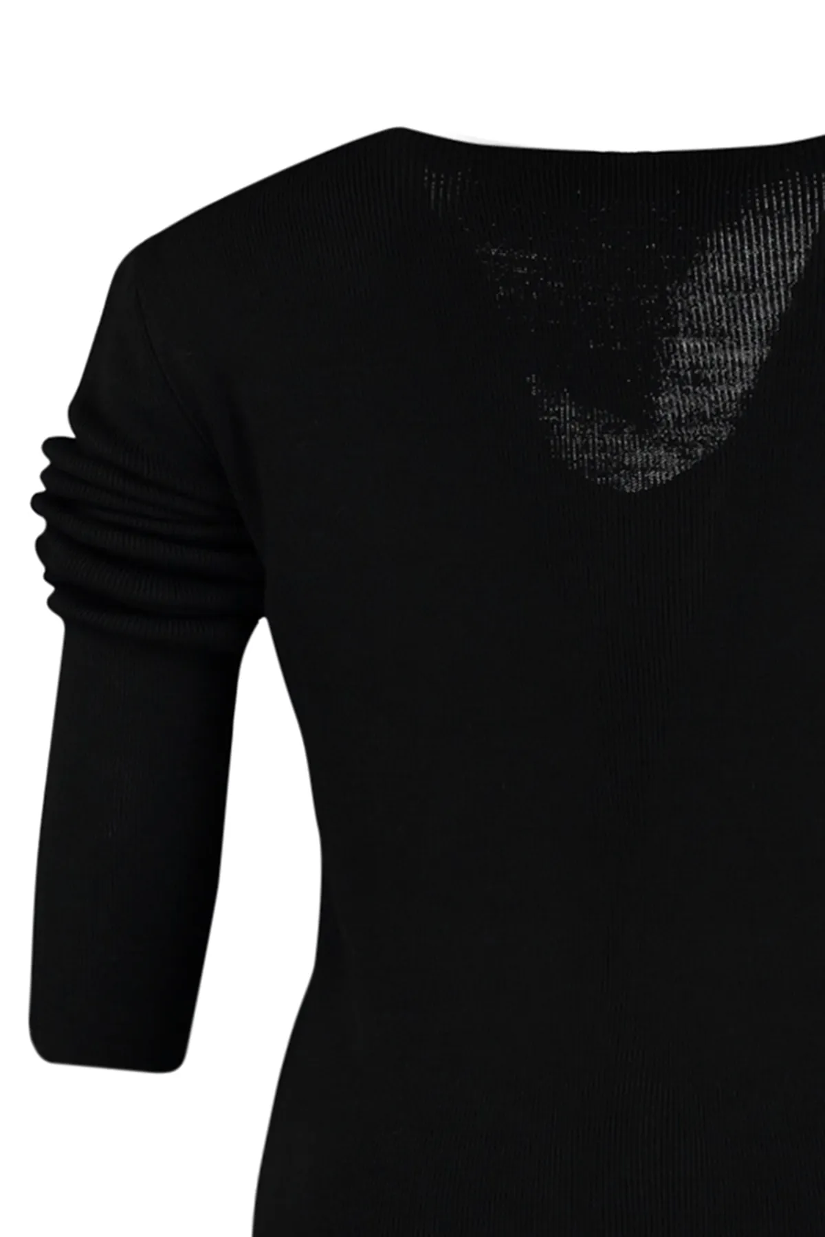 Trendyol Curve  Schwarze Strickbluse mit schmalem Ausschnitt und detailliertem V-Ausschnitt TBBAW23AF00026