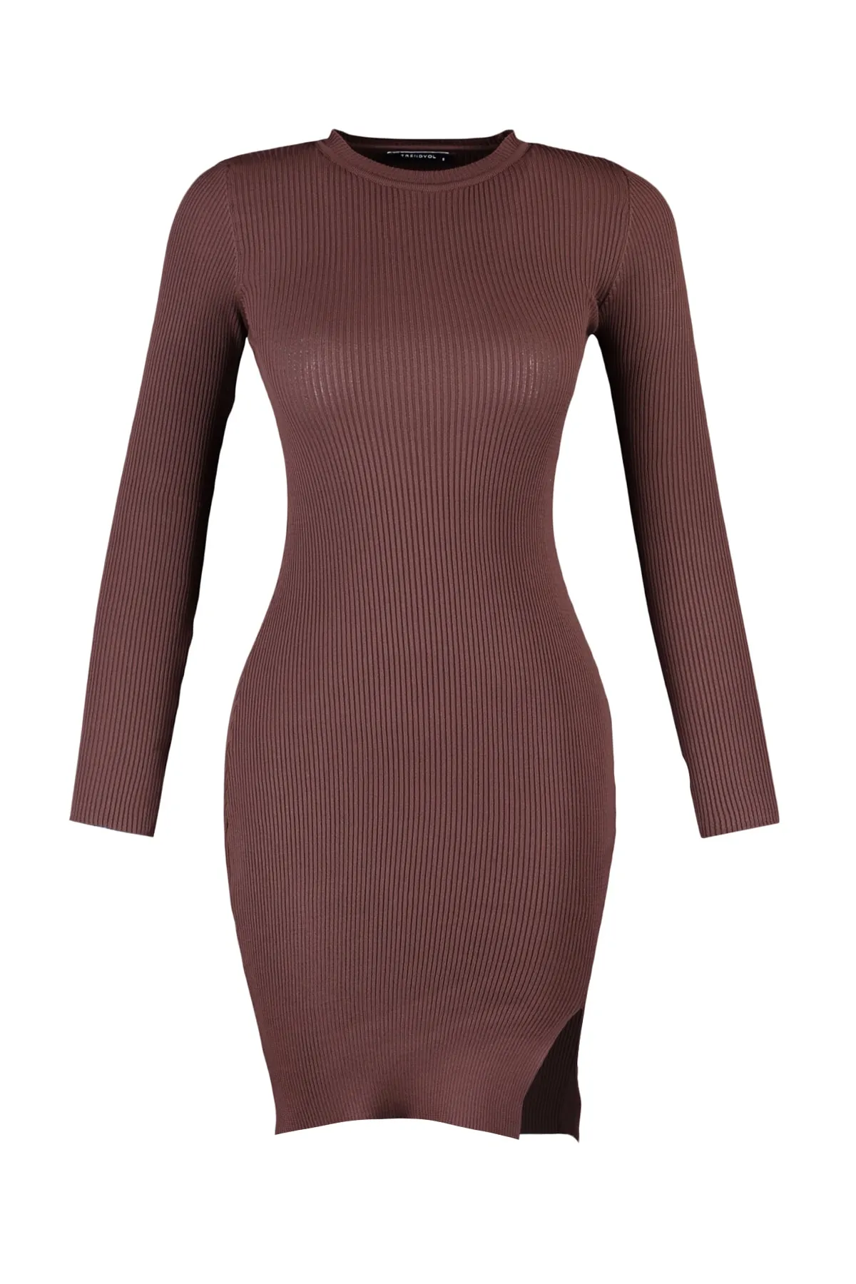 Trendyol Collection  Braun Braunes, figurbetontes Mini-Strick-Basic-Kleid TWOAW23EL01416 Kleid TWOAW23EL01416