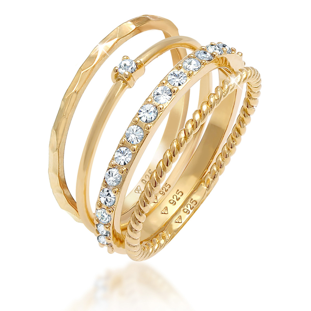 Elli Elli Bague Bague empilée pour femme, set de 4, torsadée en argent sterling 925 Bague