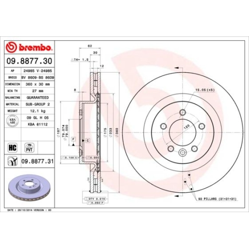 09.8877.31 BREMSSCHEIBE BREMBO VA  VP1 - ATU