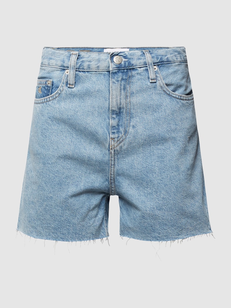 Mom Fit Jeansshorts mit Label-Stitching in hellblau