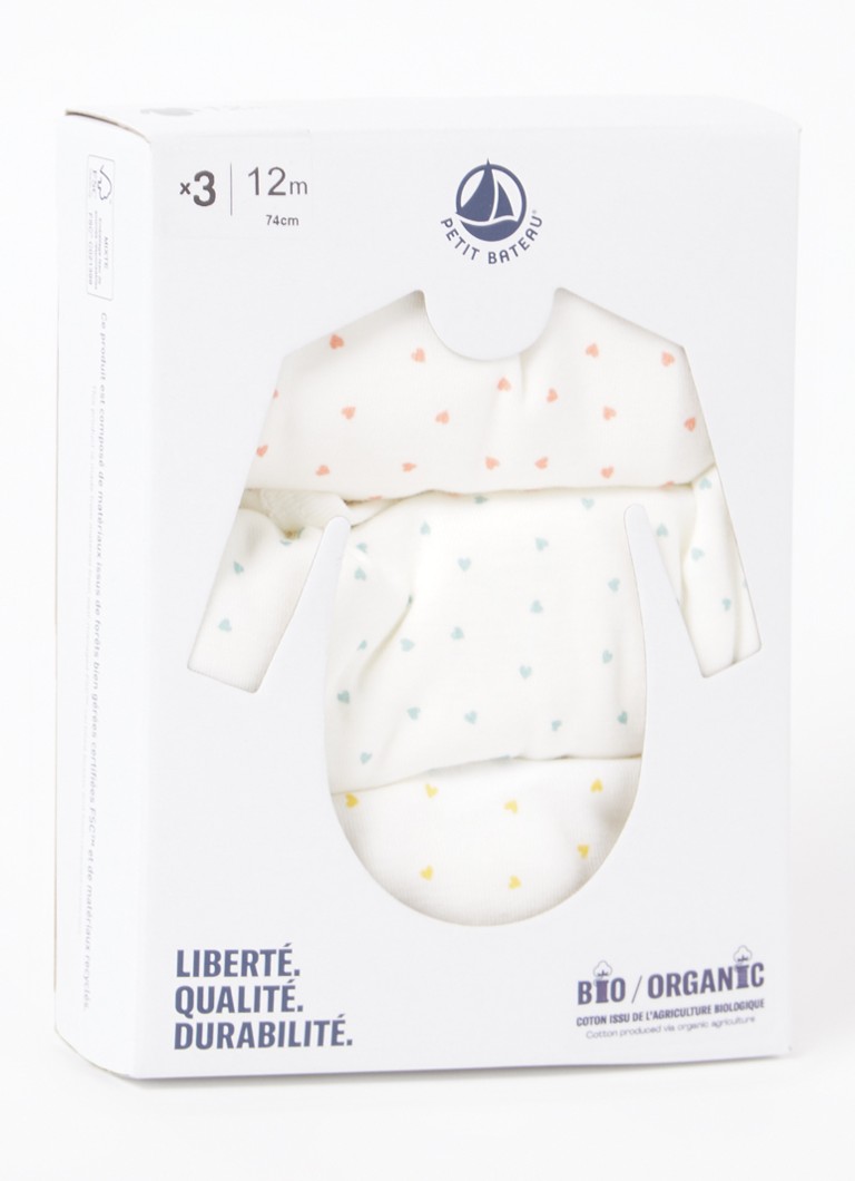 Petit Bateau Organic cotton romper in a 3-pack