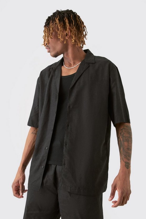 Tall schwarzes Leinen-Hemd