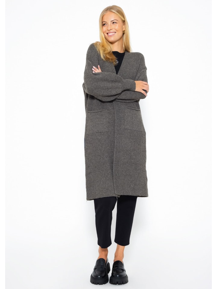 SASSYCLASSY Lang Cardigan mit Taschen in Dunkelgrau günstig kaufen