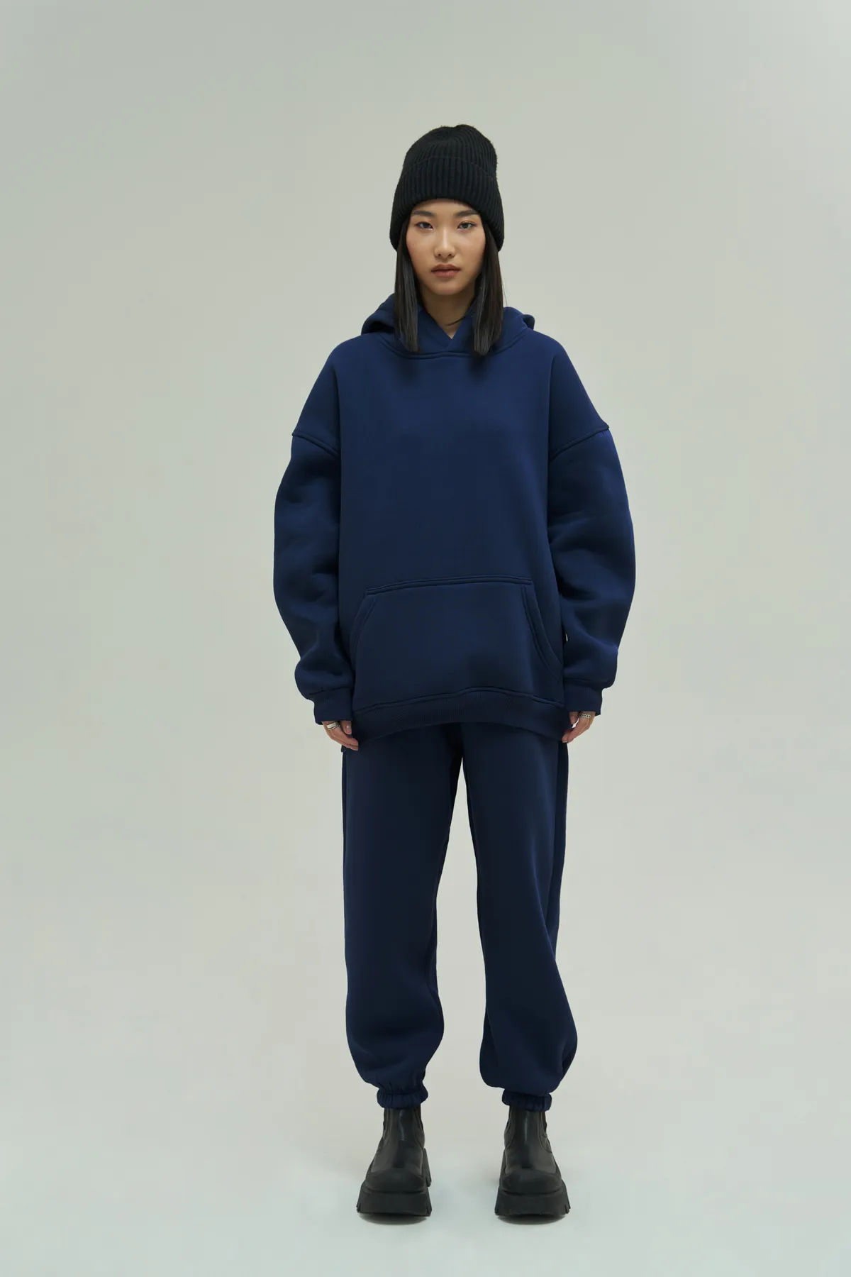 MAİ COLLECTİON  Gambol Marineblaues Oversize-Trainingsanzug-Set