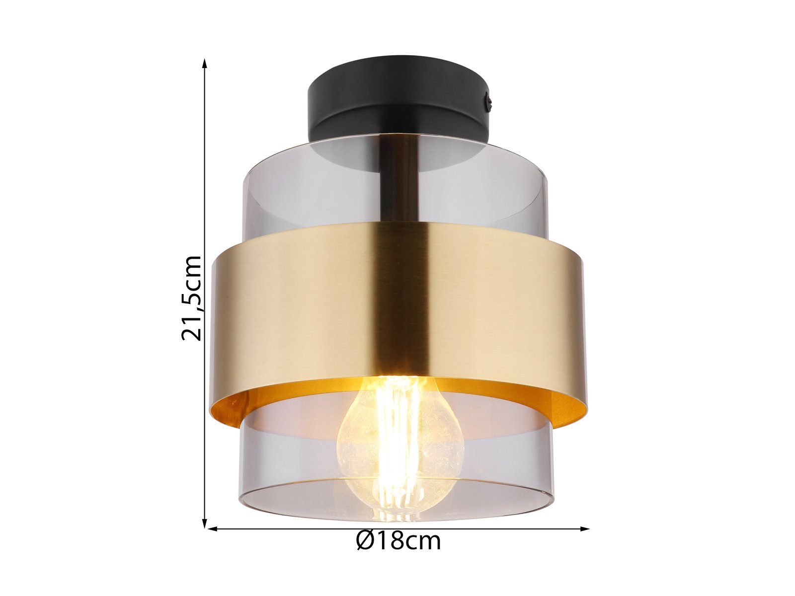 meineWunschleuchte LED Deckenleuchte, Leuchtmittel stufenweise über Wandschalter dimmbar, LED wechselbar, warmweiß, klein-e ausgefallen-e stylische Designer-lampe Rauchglas Gold, Ø18cm