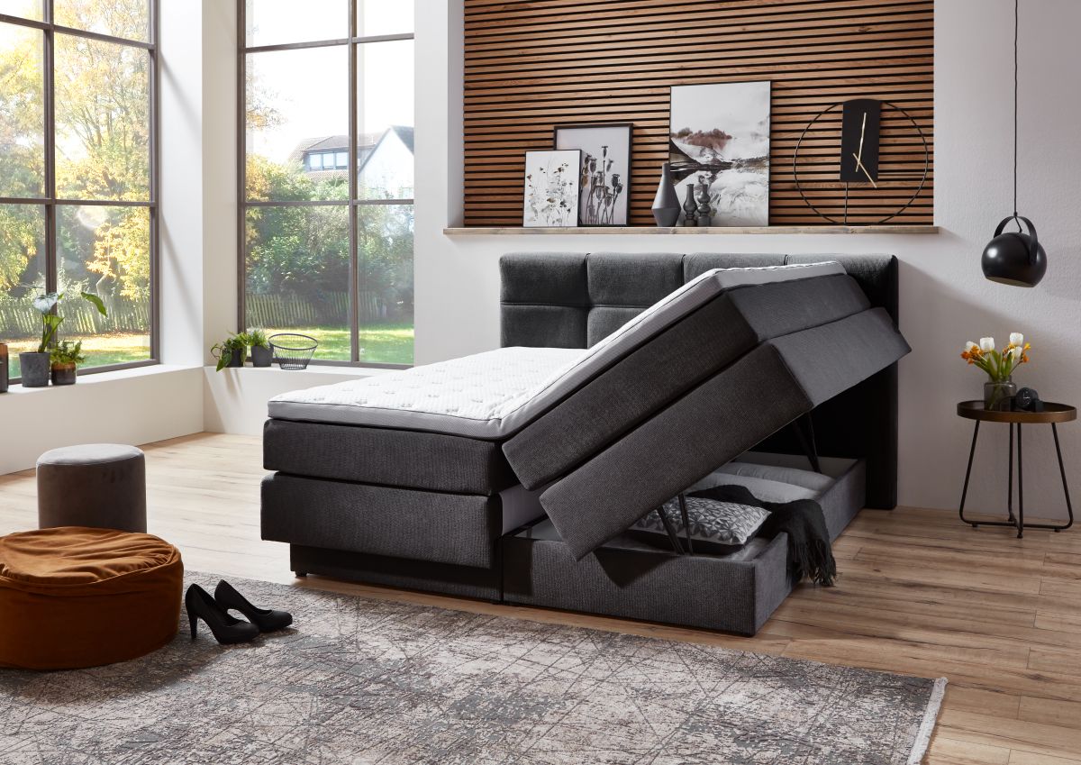 Sun Garden Boxspringbett Portage mit Bettkasten Anthrazit 180 x 200 cm