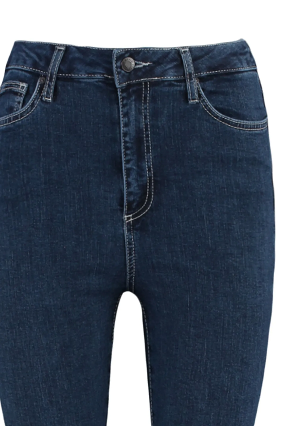 Trendyol Collection  Dunkelblaue Skinny Jeans mit Kontrastnähten und hoher Taille TWOAW23JE00443
