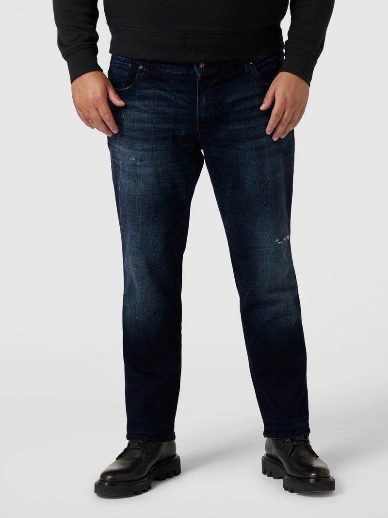PLUS SIZE Jeans mit Label-Patch aus Leder Modell 'Glenn' in jeans