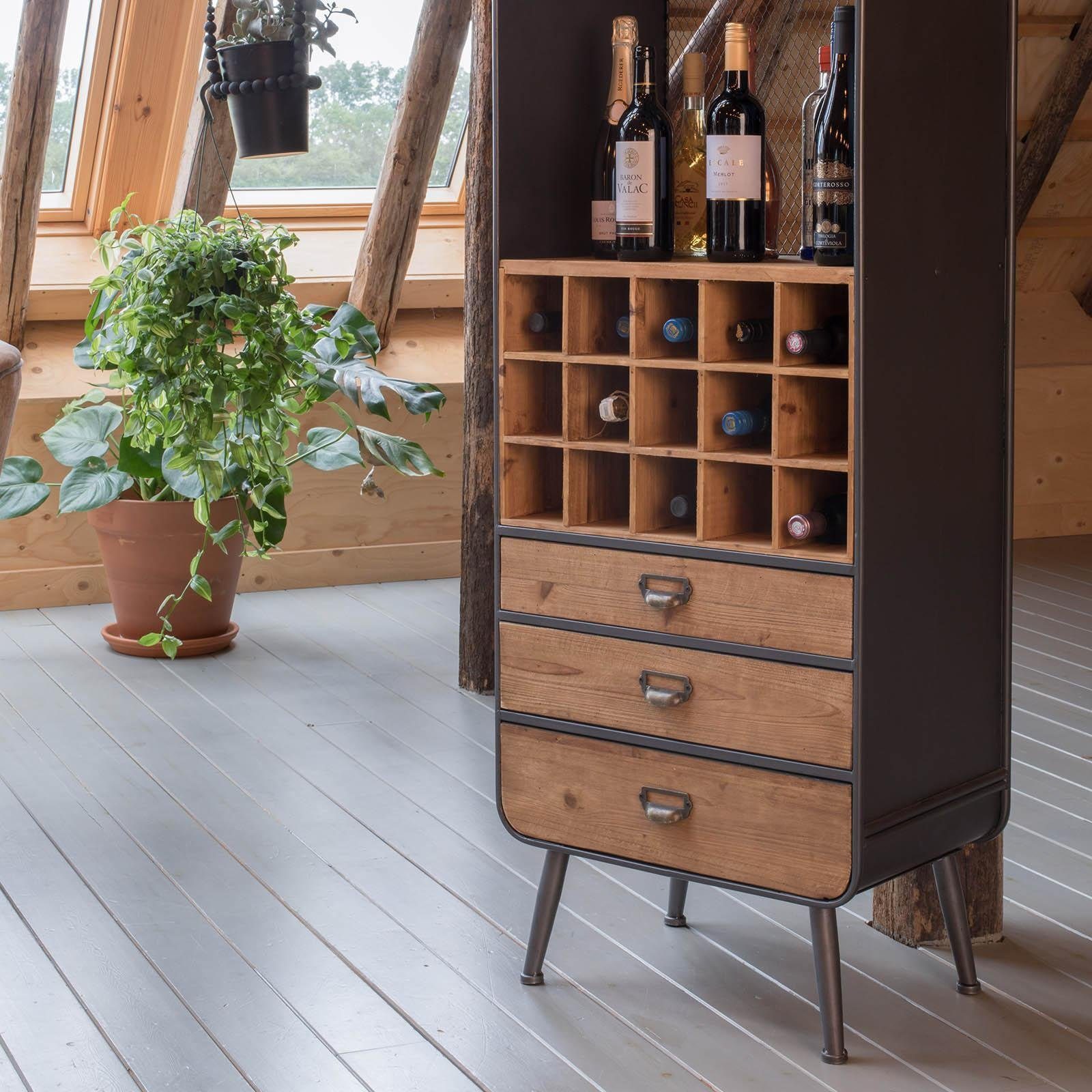 Dutchbone Vitrine DUTCHBONE Barschrank Vino (Packung, 1 Stück DUTCHBONE Barschrank) aus Eisen, Mischholz, Tannenholz, B 56 Zentimeter, H 170 Zentimeter, T 38 Zentimeter