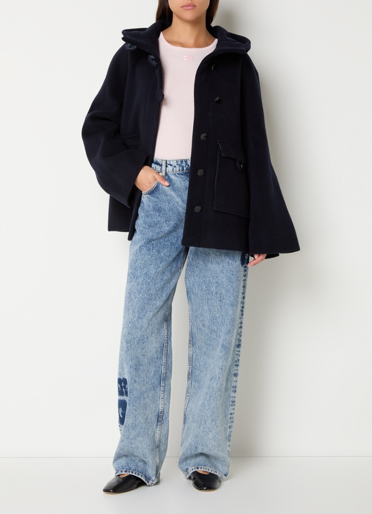 Ganni jacket in wool blend with hood and flap pockets