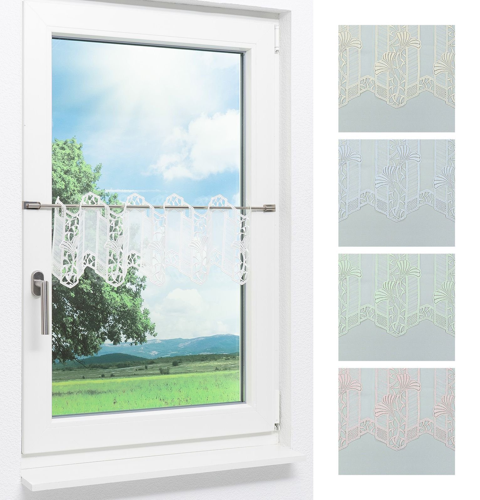 Scheibengardine Ginkgoblätter, Plauener Spitze®, (1 St), transparent, HxB 26x44.3cm