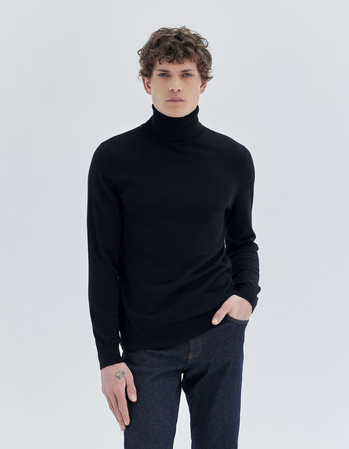 Pull noir tricot à col roulé Homme