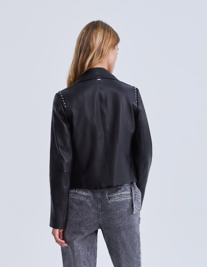 Veste en cuir noir cloutée esprit motard Femme