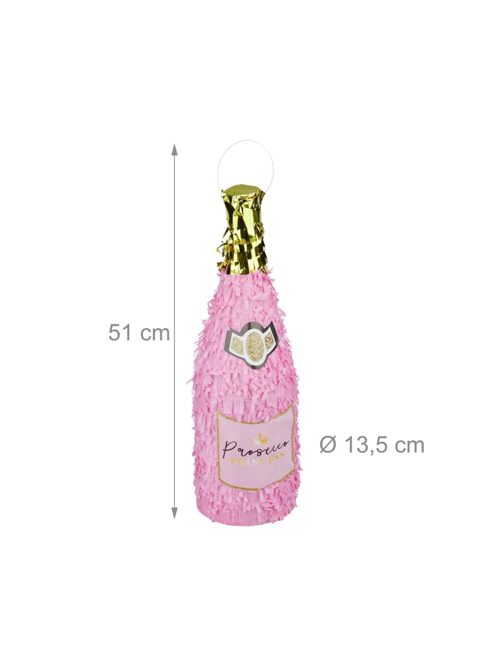 relaxdays Pinata Sektflasche in Rosa/Gold günstig kaufen onesize