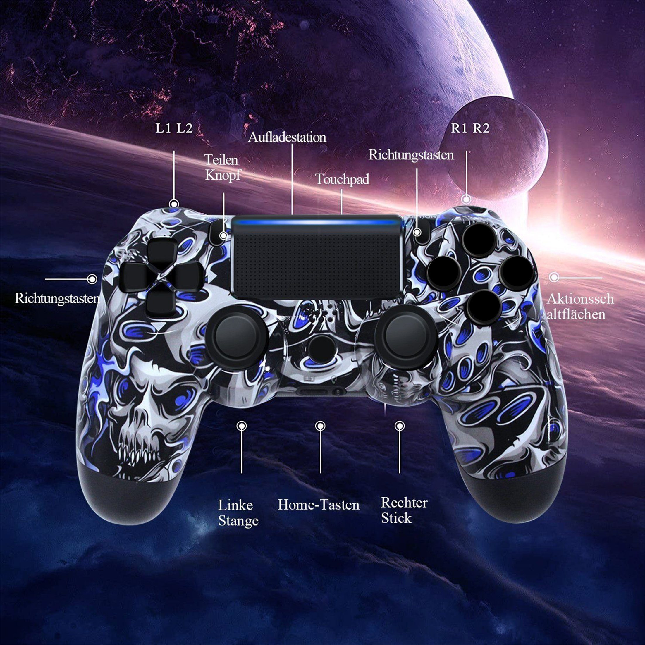 Tadow Wireless Gamepad, Controller, für PS4, Bluetooth(Blau-Todesgeist) PlayStation 4-Controller