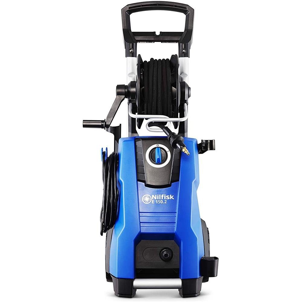 Nilfisk Hochdruckreiniger E 150.2-10 H X-tra, blau, Aluminiumpumpe, schwarz, Düse mit Druckregulierung, Schlauchtrommel, 150 bar