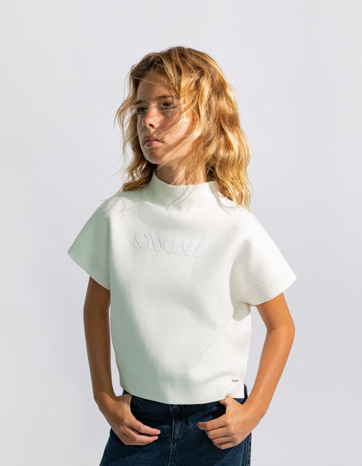 Pull écru asymétrique en tricot fille