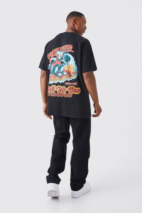 Oversize T-Shirt mit Space Pizza Print