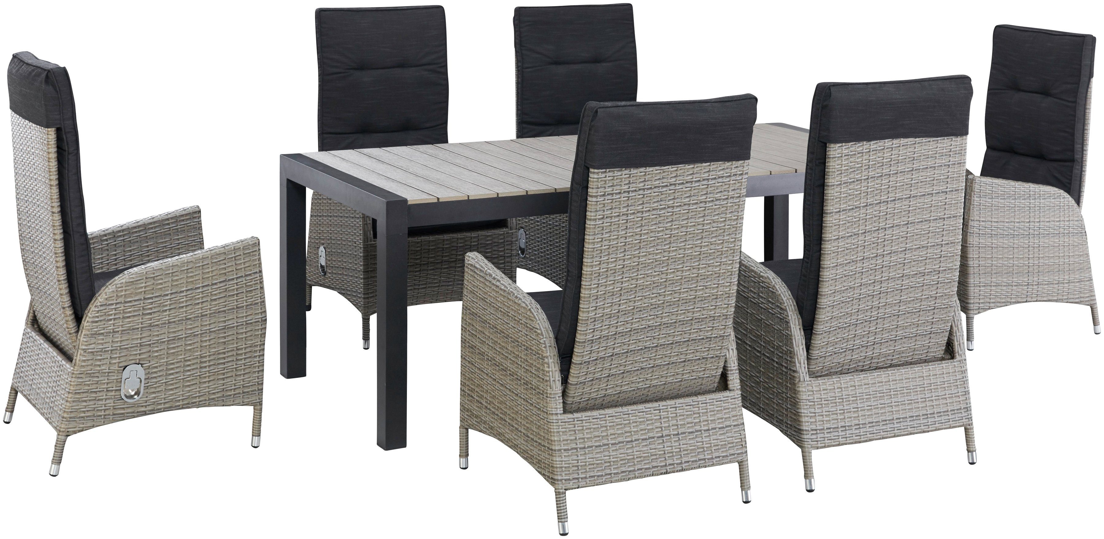 KONIFERA Garten-Essgruppe Alva, (Set, 13-tlg., Alu, Polyrattan), 6x Stuhl, 1 Tisch ausziehbar 205-275 cm