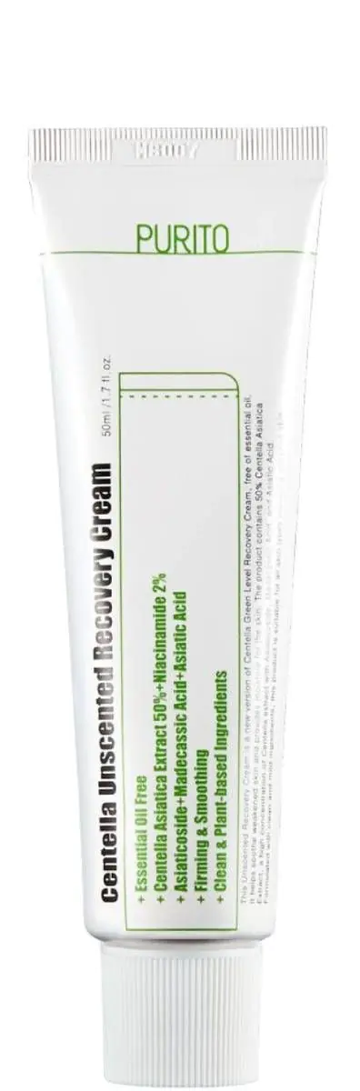 „Purito Centella Unscented“ bekvapis regeneruojamasis kremas, kurio pagrindą sudaro azijinė centelė.