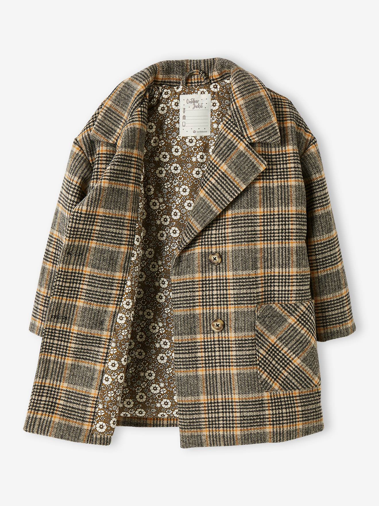 Manteau à carreaux fille. kaki