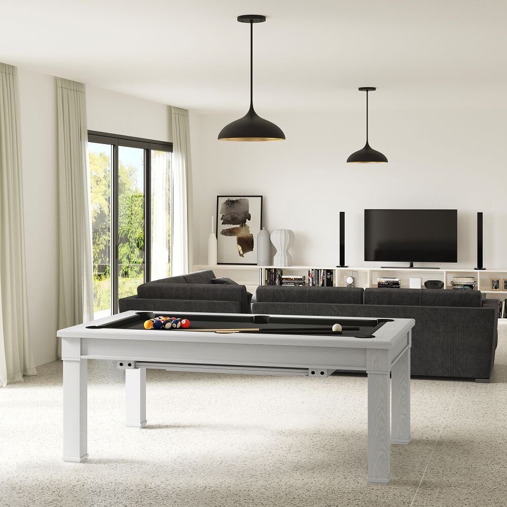 BISON Billardtisch Billard- und Esstisch Dolce Vita in Hamilton White, Erhältlich in 5 ft (184x106 cm) und 6.5 ft (215x122 cm)