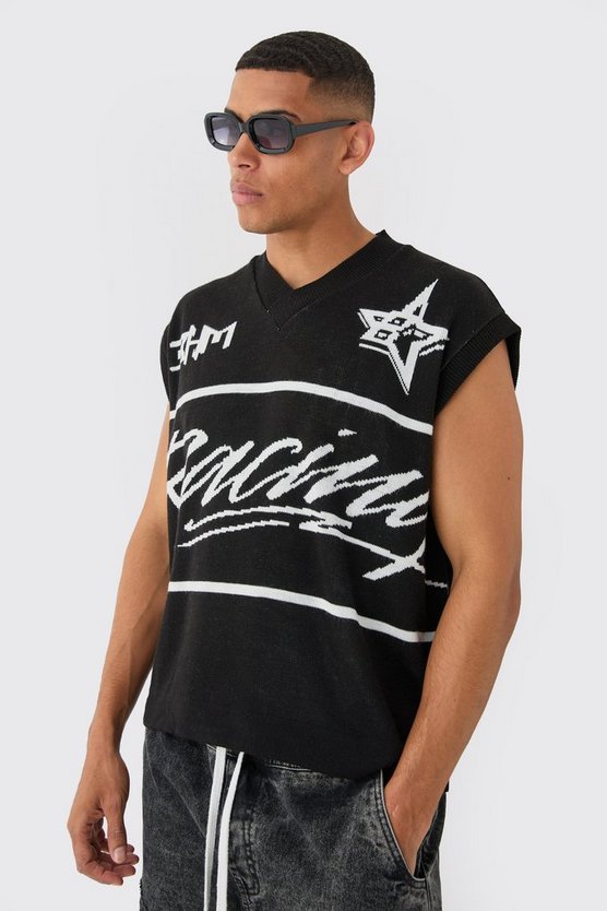 Kastiges Oversize Moto-Tanktop mit V-Ausschnitt