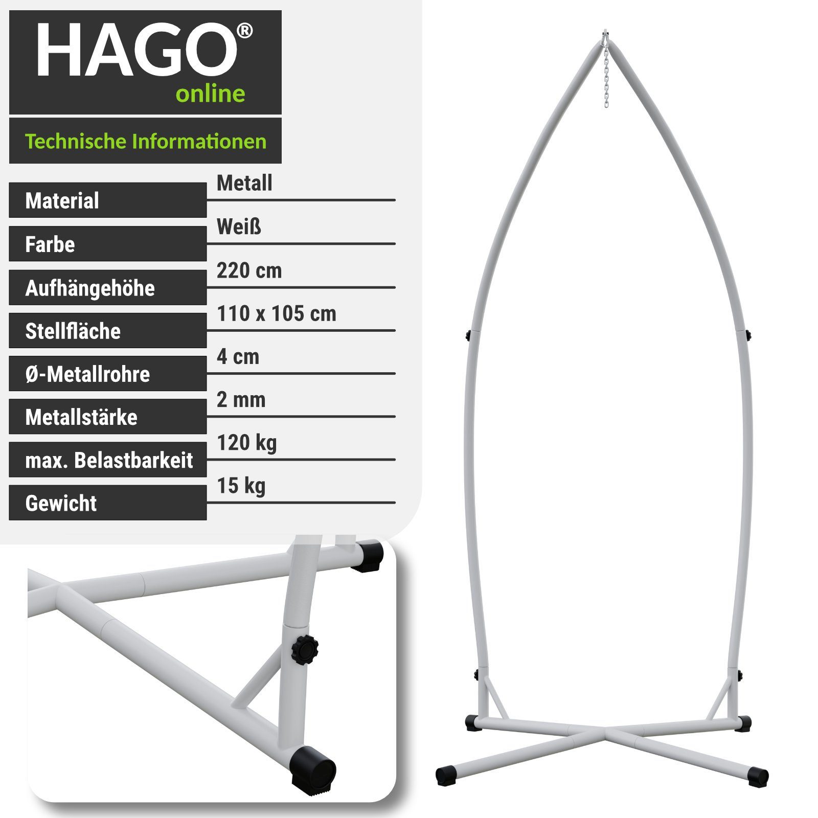 HAGO Hängemattengestell Hängestuhlgestell Metallgestell Hängeständer Hängegestell Metall unive