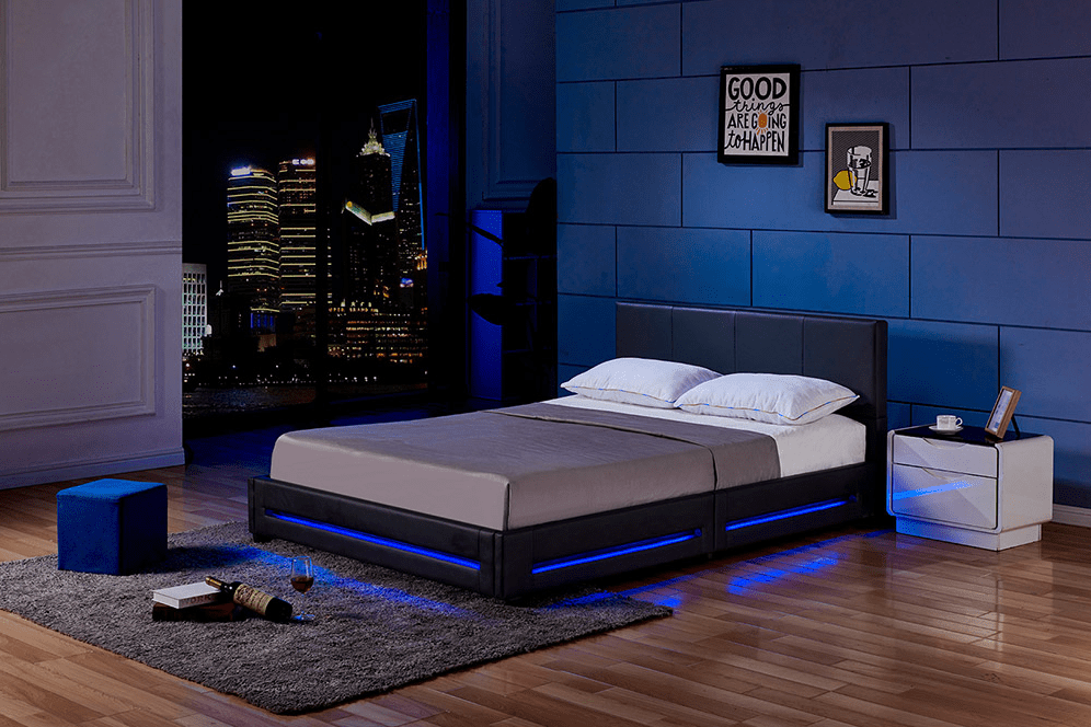 Home Deluxe LED Bett ASTEROID - 140 x 200 cm Schwarz