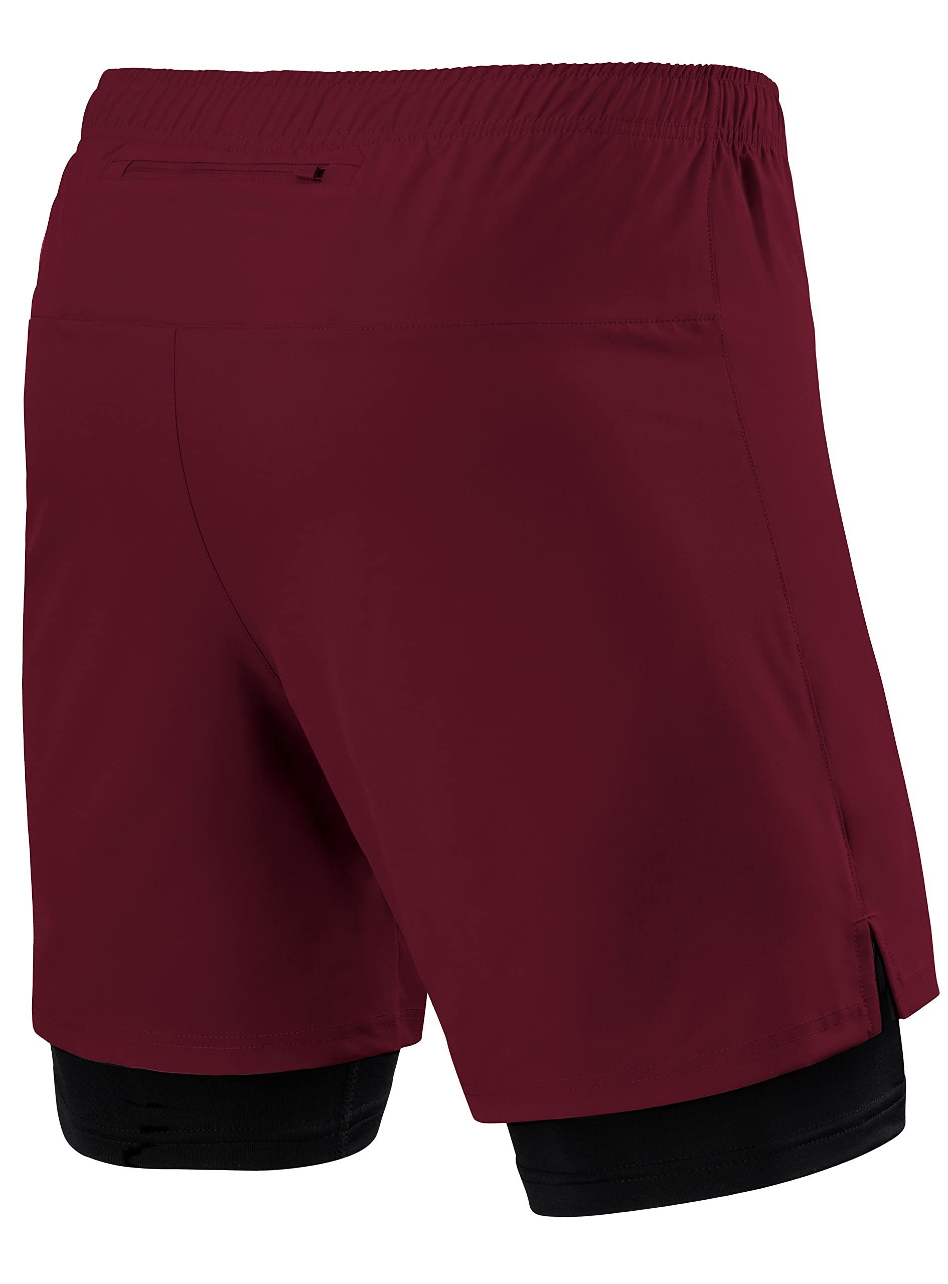 TCA Trainingsshorts TCA Herren 2-in-1 Laufhose mit Kompressionshose - Rot/Schwarz, XXL