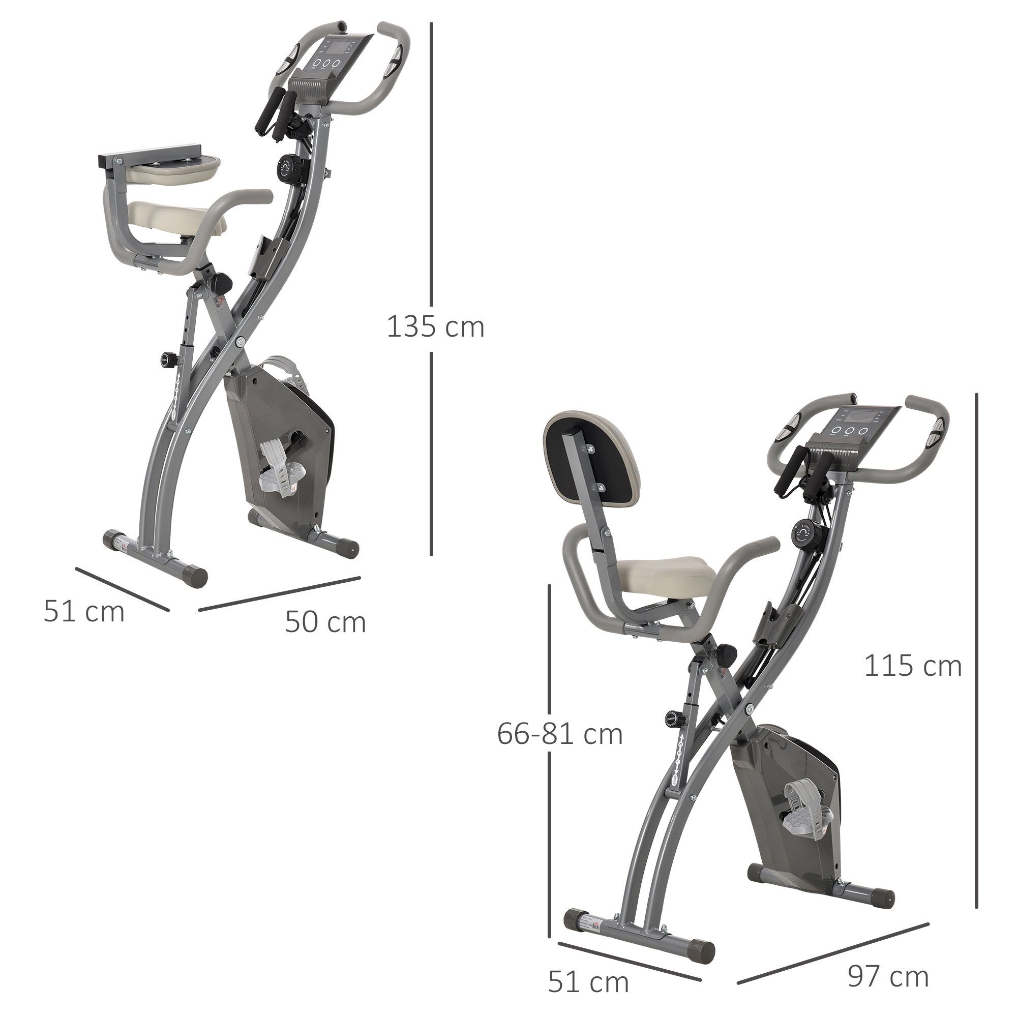 HOMCOM Heimtrainer X-Bike 2-in-1 Fahrradtrainer Hometrainer Trimmrad (1-tlg., Mit LCD-Monitor), X-Bike Fahrradtrainer LCD-Display klappbar einstellbar Grau