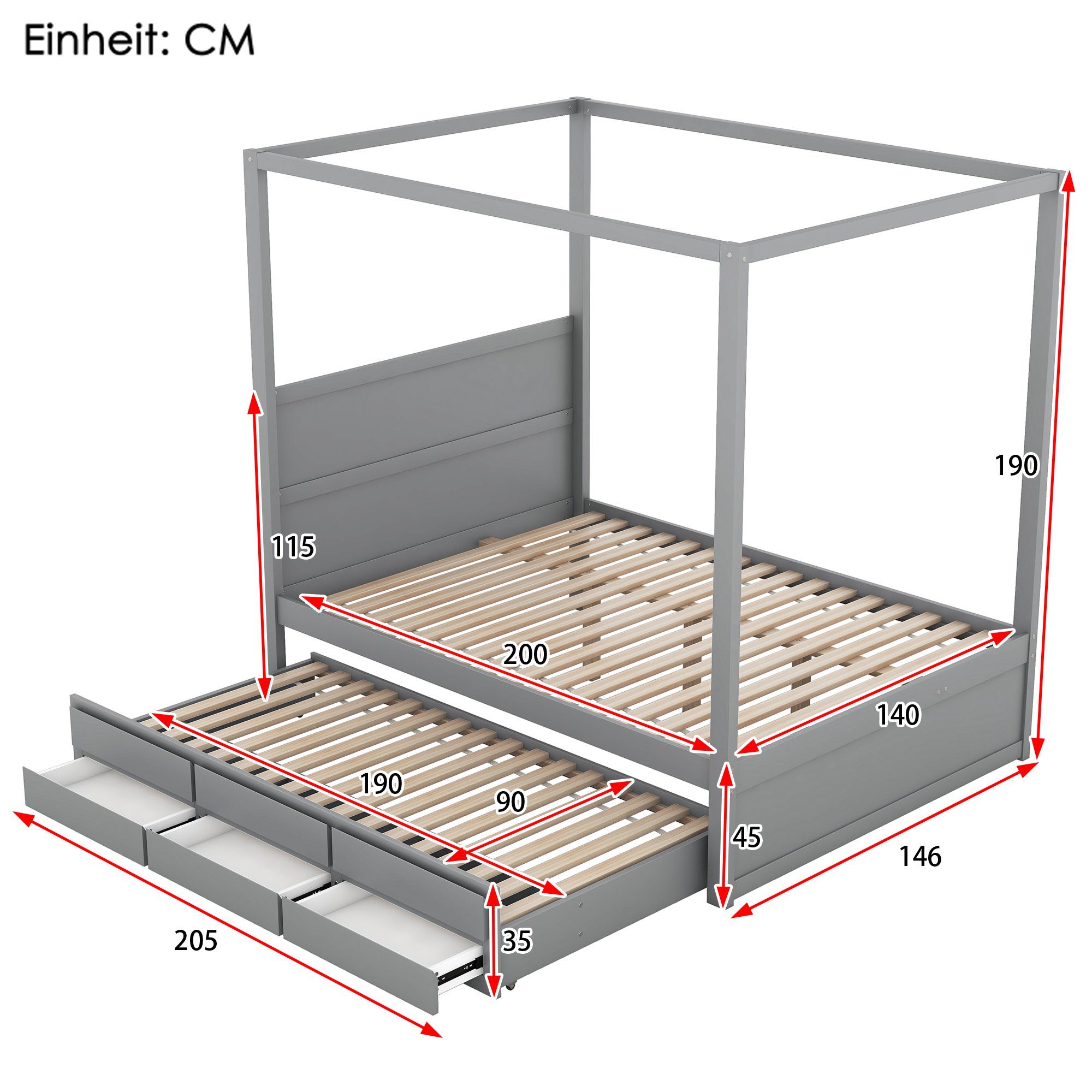 HAUSS SPLOE Himmelbett Himmelbett Kinderbett Holzbett Bettgestell Doppelbett