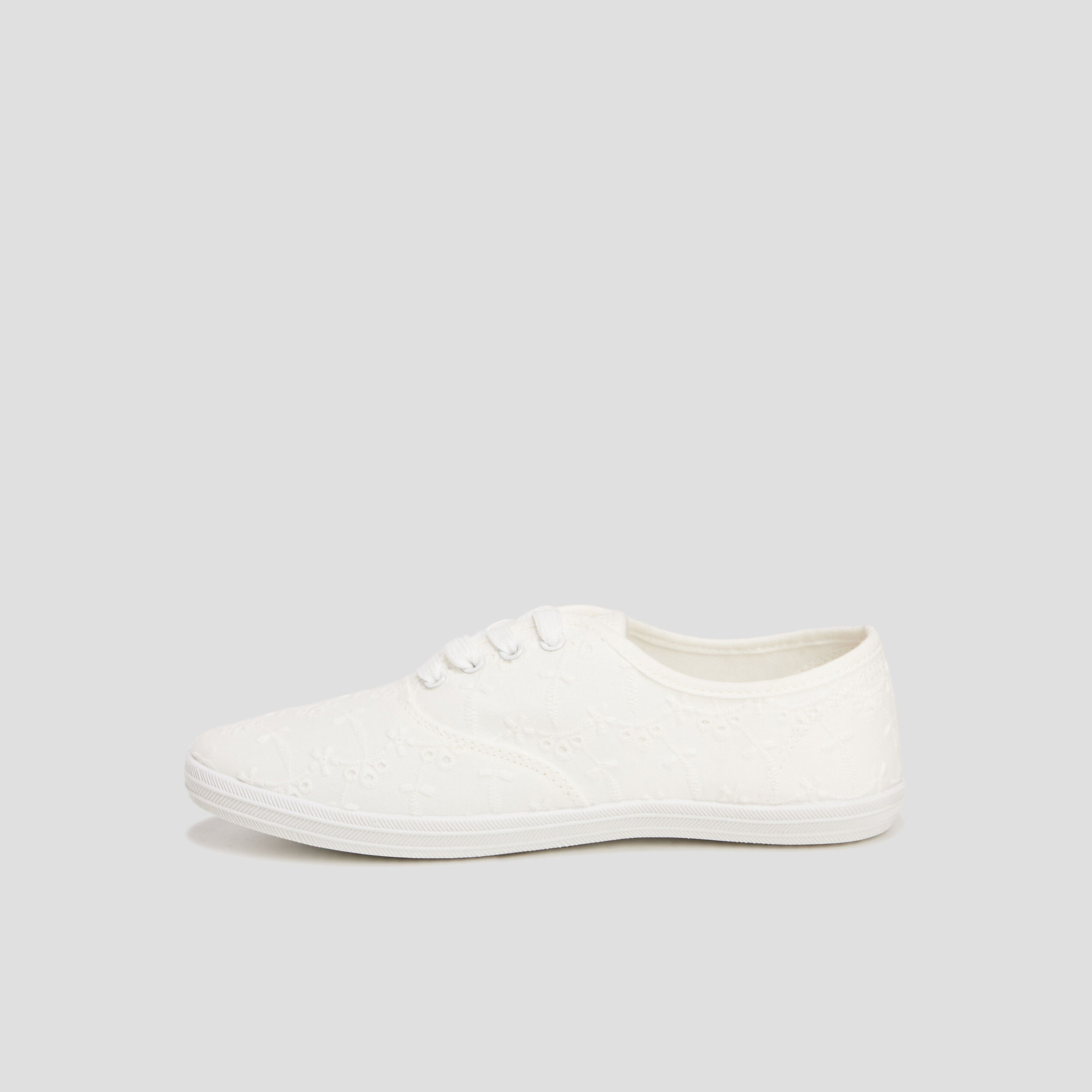 Tennis basses à lacets en toile blanc femme | La Halle