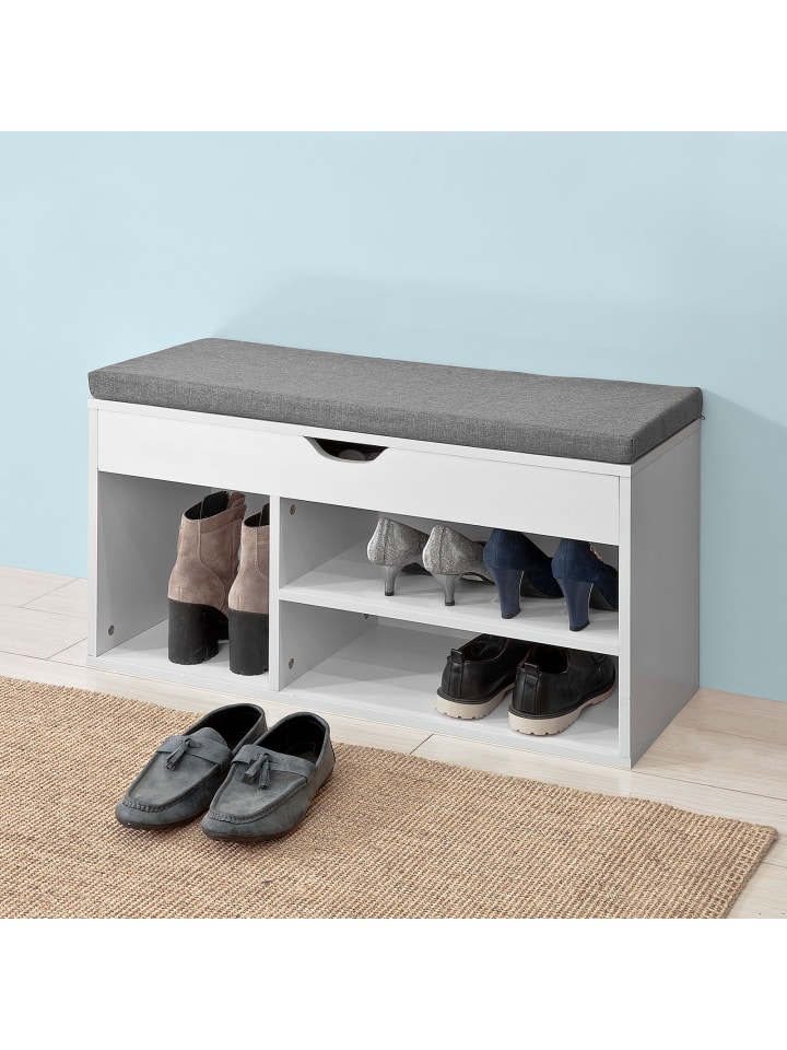 SoBuy Schuhbank in weiß und grau - (B)80 x (H)46 x (T)30 cm günstig kaufen onesize